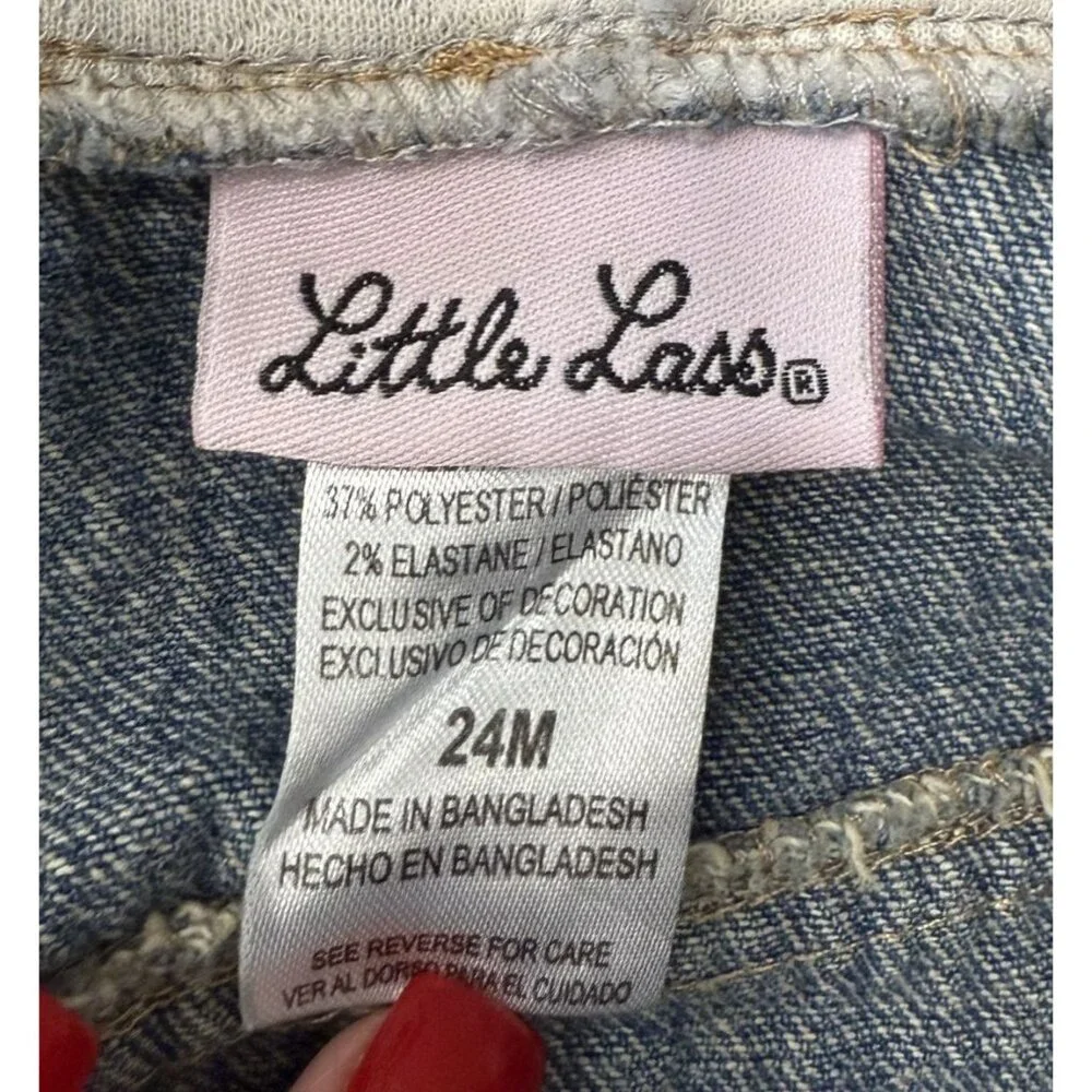 Little Lass Toddler Denim Jacket Quilted Sleeves Hood Rainbow Accents Size 24M - Picture 5 of 7